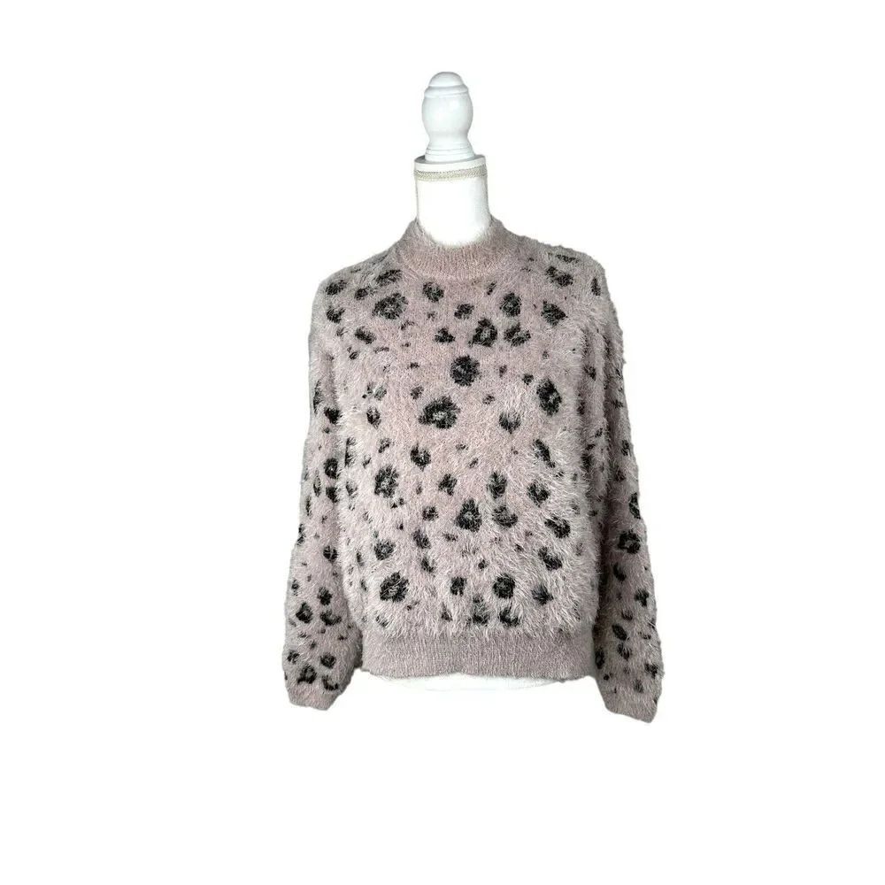 Candies Blush Pink Cheetah Print High Neck Fuzzy Like Sweater Women’s Large